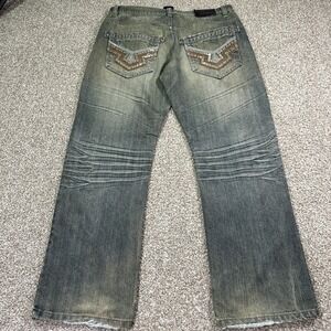 Raw blue Jeans Y2K 36/31 Bootcut Faded Grunge Denim Aged Wash Sick Pair
